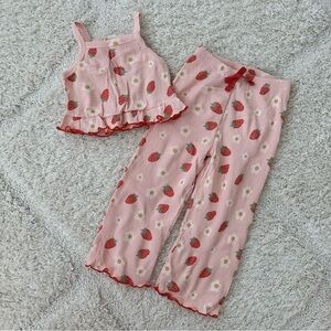 Wild Wawa Rib Wide-leg Pant Set - Strawberry Daisy